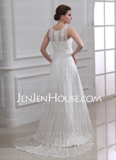 Vestidos princesa/ Formato A Decote redondo Cauda vassoura cetim Tule Vestido de noiva com Renda Bordado (002004543)