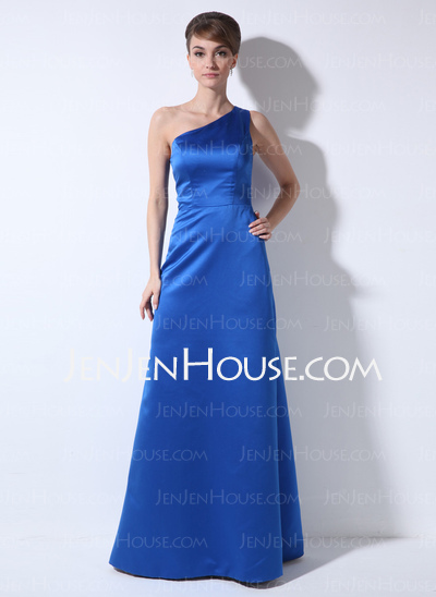 Etui-Linie One-Shoulder-Träger Bodenlang Satin Kleid für die Brautmutter (008022448)