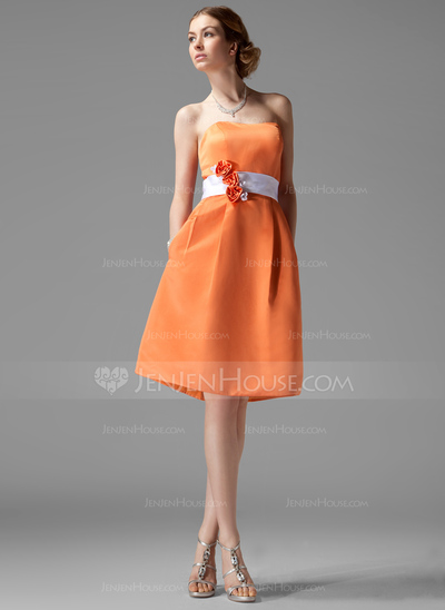 Vestidos princesa/ Formato A Coração Na altura do joelho cetim Vestido de madrinha com faixa fecho de correr (007000928)