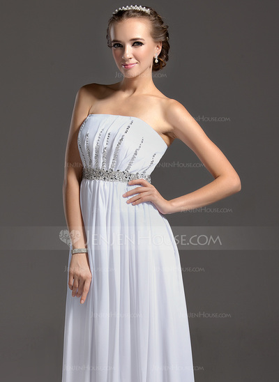 A-Line/Princess Strapless Floor-Length Chiffon Prom Dress With Ruffle Beading Sequins (018005355)