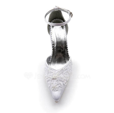 Lace Satin Stiletto Heel Closed Toe Pumps Wedding Shoes With Buckle Stitching Lace (047005036)