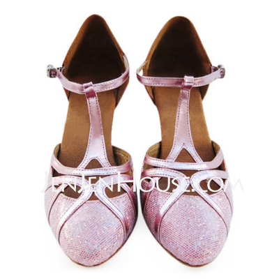 Leatherette Sparkling Glitter Heels Pumps Latin Ballroom Dance Shoes With T-Strap (053008212)