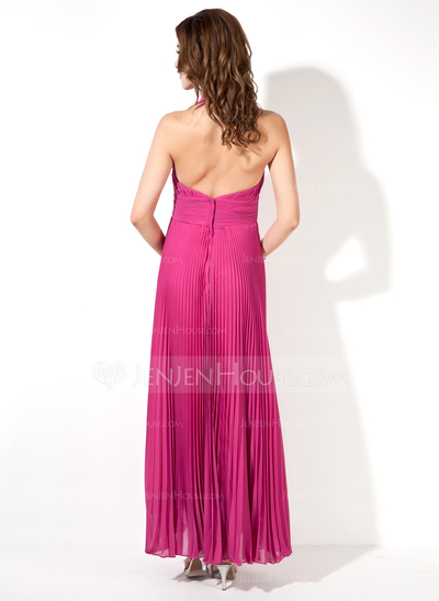 Vestidos princesa/ Formato A Frente única Na altura do tornozelo Chiffon Vestido de festa com Pregueado (017022526)