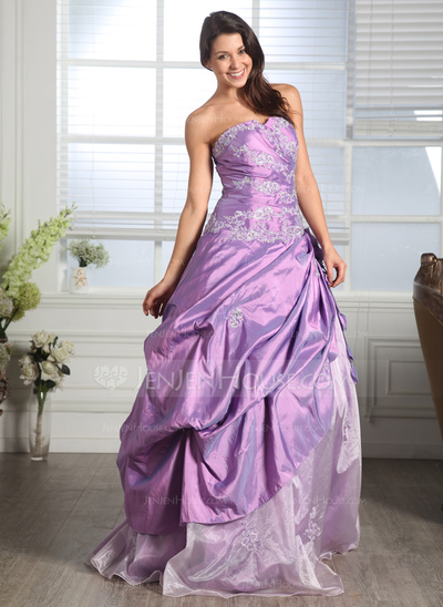 Ball-Gown Sweetheart Floor-Length Taffeta Organza Quinceanera Dress With Ruffle Lace Beading Flower(s) (021005169)