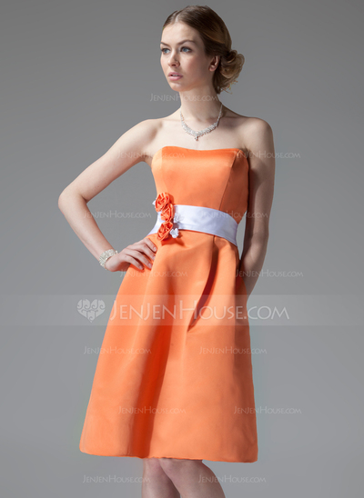 Vestidos princesa/ Formato A Coração Na altura do joelho cetim Vestido de madrinha com faixa fecho de correr (007000928)