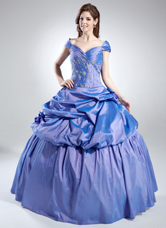 Ball-Gown Off-the-Shoulder Floor-Length Taffeta Quinceanera Dress With Ruffle Beading (021016022)