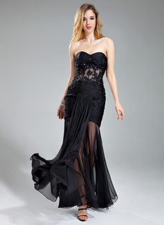 Sheath Sweetheart Floor-Length Chiffon Evening Dress With Ruffle Lace Beading (017019395)