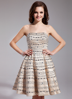 Vestidos princesa/ Formato A Coração Curto/ Mini cetim Vestido de baile com Beading (018019114)