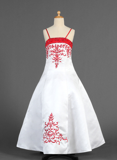 A-Lijn/Prinses Vloerlengte Satin Bloemenmeisjes Jurk met Geborduurd Sash Kraal (010005773)