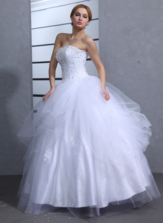 Ball-Gown Sweetheart Floor-Length Satin Tulle Wedding Dress With Ruffle Lace Beadwork Sequins (002011964)