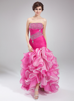 Mermaid Strapless Sweep Train Organza Prom Dress With Ruffle Beading (018021097)