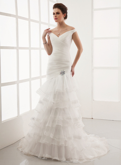 A-Line/Principessa Abiti senza spalline Sweep treno Organza Abito per matrimonio con pizzi Pin floreale in cristallo (002012925)