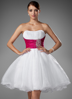 A-Line/Princess Sweetheart Short/Mini Taffeta Organza Wedding Dress With Ruffle Sashes Beadwork (002004011)