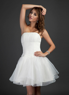 A-Line/Princess Strapless Knee-Length Organza Cocktail Dress With Ruffle (016015368)