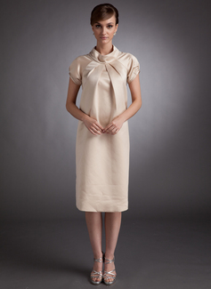 A-Line/Princess High Neck Knee-Length Satin Maternity Bridesmaid Dress With Ruffle (045004380)