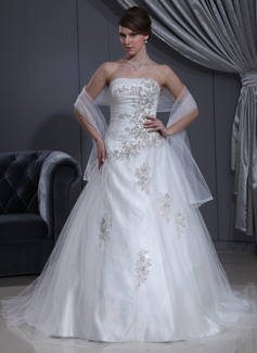 Ball-Gown Sweetheart Court Train Tulle Charmeuse Wedding Dress With Ruffle Lace Beadwork (002000280)