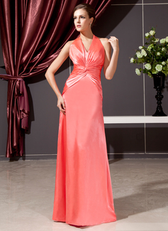 Sheath Halter Floor-Length Charmeuse Kate Middleton Style With Ruffle (044020784)