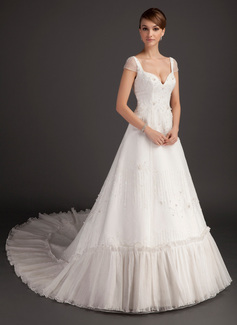 A-Line/Principessa A cuore Strascico corto Organza Raso Abiti per matrimonio con Bigiotteria (002015484)
