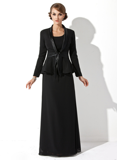 Sheath Scoop Neck Floor-Length Chiffon Mother of the Bride Dress (008005947)