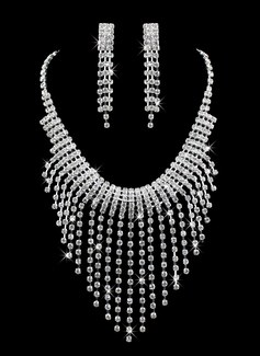 Silver Rhinestone Two Piece Graduated Spray Design Ladies' Wedding Jewelry Set (011009886)