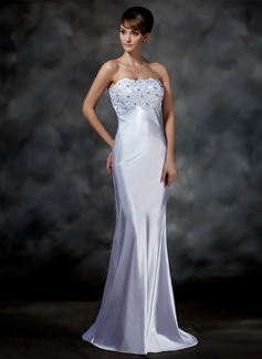 Sheath/Column Sweetheart Sweep Train Charmeuse Wedding Dress With Lace Beadwork (002001615)