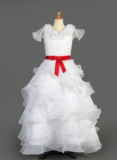 Vestidos princesa/ Formato A Decote redondo Na altura do tornozelo Organza Cetim Vestido de daminha com Pregueado faixa fecho de correr (010007627)