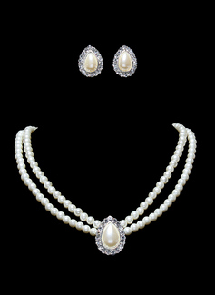 Ivory Pearl Two Piece Mini Heart Ladies Necklace and Earrings Jewelry Set (011016320)