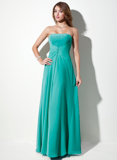 Vestidos princesa/ Formato A Sem alça Vestidos longo Chifon Vestido de madrinha com Pregueado Beading (007001108)