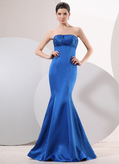 Mermaid Strapless Floor-Length Satin Evening Dress With Ruffle Beading (017014051)