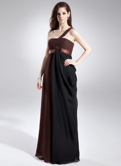 Empire One-Shoulder Floor-Length Chiffon Charmeuse Maternity Bridesmaid Dresses With Ruffle (045022490)