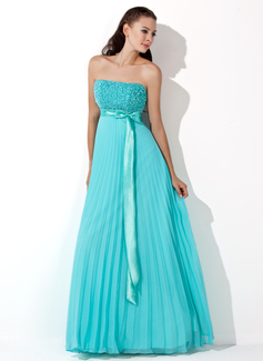 Vestidos princesa/ Formato A Sem alça Vestidos longo Chiffon Charmeuse Vestido de festa com Pregueado Lantejoulas (017013100)