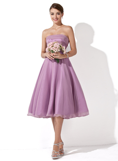 A-Line/Princess Strapless Knee-Length Organza Bridesmaid Dress With Ruffle (007001109)