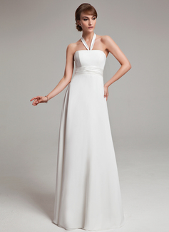 Empire Halter Floor-Length Chiffon Charmeuse Wedding Dress With Ruffle (002011992)