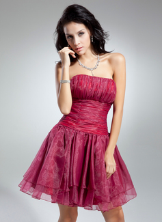 A-Line/Princess Strapless Knee-Length Organza Cocktail Dress With Ruffle (016014890)