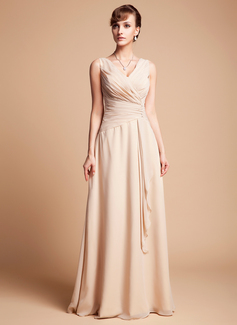 Vestidos princesa/ Formato A Decote V Vestidos longo Chifon Vestido para a mãe da noiva com Pregueado Beading (008003181)