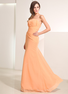 Mermaid Strapless Floor-Length Chiffon Holiday Dress With Ruffle (020014195)