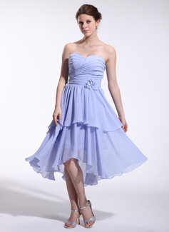 A-Line/Princess Sweetheart Asymmetrical Chiffon Bridesmaid Dress With Ruffle Flower(s) (007026264)