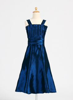 A-Line/Principessa Scollatura smerlata Sotto il ginocchio Taffeta Abito per damigelle junior con Increspature (009015890)
