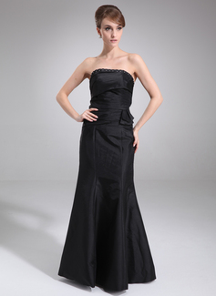 Sereia Sem alça Vestidos longo Tafetá Vestido de madrinha com Pregueado Beading (007001573)
