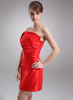 Sheath Scalloped Neck Short/Mini Charmeuse Cocktail Dress With Ruffle (016008254)