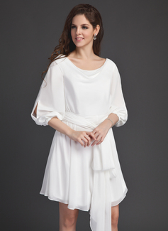 A-Line/Princess Cowl Neck Knee-Length Chiffon Homecoming Dress With Sash (022011306)