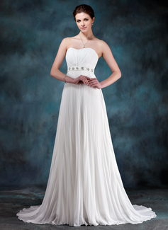 Empire-Linie Herzausschnitt Pinsel-Schleppe Chiffon Brautkleid mit Rüschen Perlen verziert Pailletten (002012199)