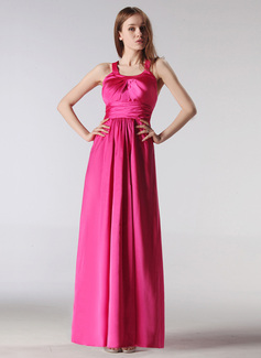 Império Frente única Vestidos longo Charmeuse Vestido de madrinha com Pregueado (007005195)