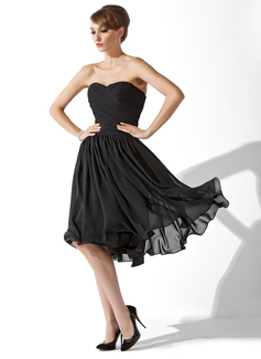 A-Line/Principessa A cuore Al ginocchio Chiffon Abiti neri con Increspature (043004243)