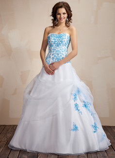 Ball-Gown Sweetheart Floor-Length Organza Quinceanera Dress With Embroidered Ruffle (021002283)