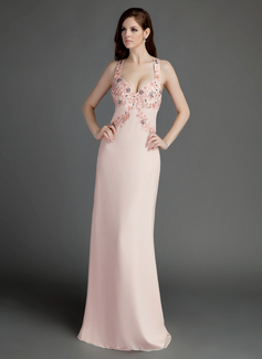 Sheath Sweetheart Watteau Train Chiffon Prom Dress With Beading (018015685)