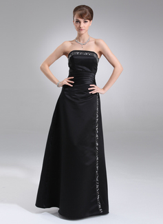 A-Line/Princess Strapless Floor-Length Satin Mother of the Bride Dress With Ruffle Beading (008003186)