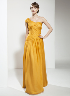 A-Line/Princess One-Shoulder Floor-Length Chiffon Evening Dress With Ruffle (017026000)