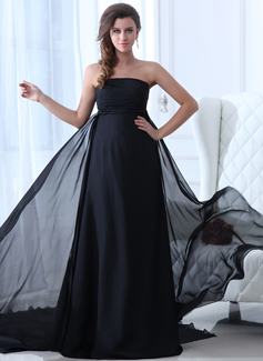 Empire Strapless Watteau Train Chiffon Holiday Dress With Ruffle (020017376)