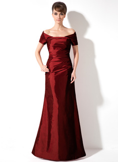 Sheath Off-the-Shoulder Floor-Length Taffeta Prom Dress With Ruffle (018004854)